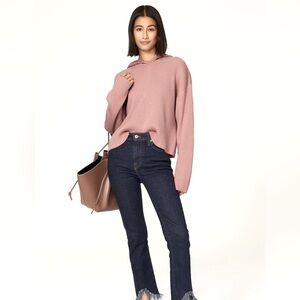 Marissa Webb Pink Arie Ribbed Blend Drop Shoulder Hoodie Sweater XS oversized